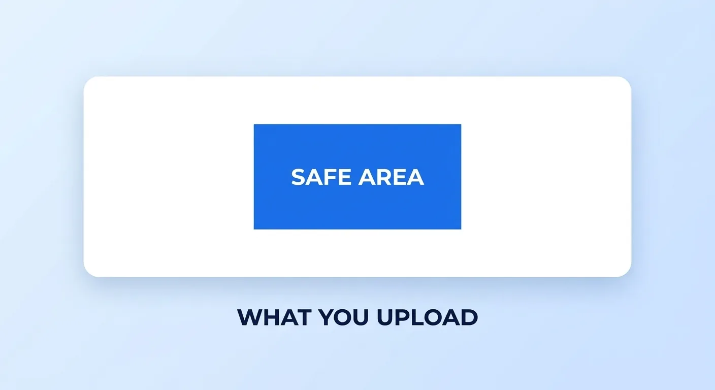 A banner is uploaded at full width but only a narrow central band is guaranteed to survive cropping across devices.