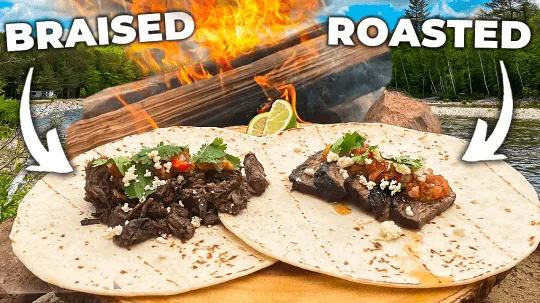 YouTube thumbnail: braised versus roasted tacos