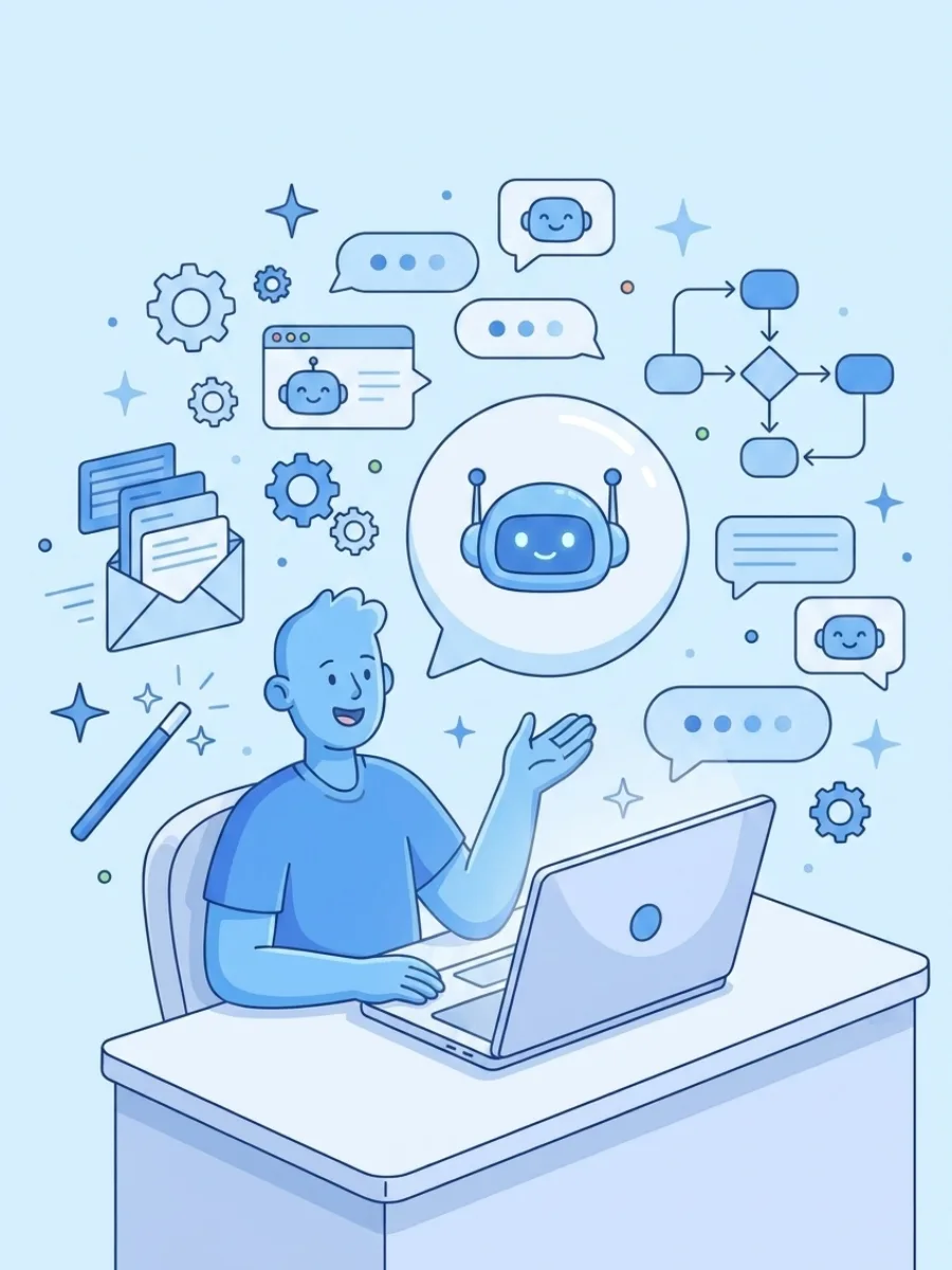 Illustration of a Mark Studios AI chatbot agent handling customer conversations