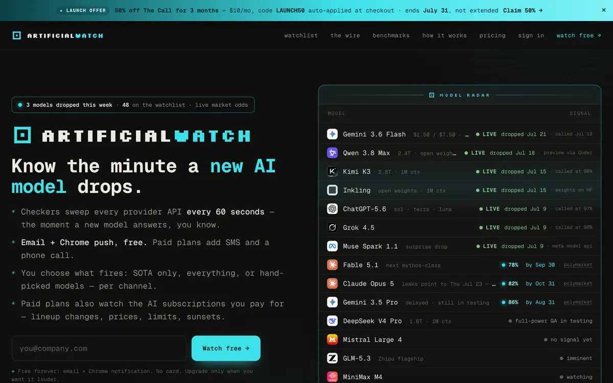 ArtificialWatch — AI model release monitor