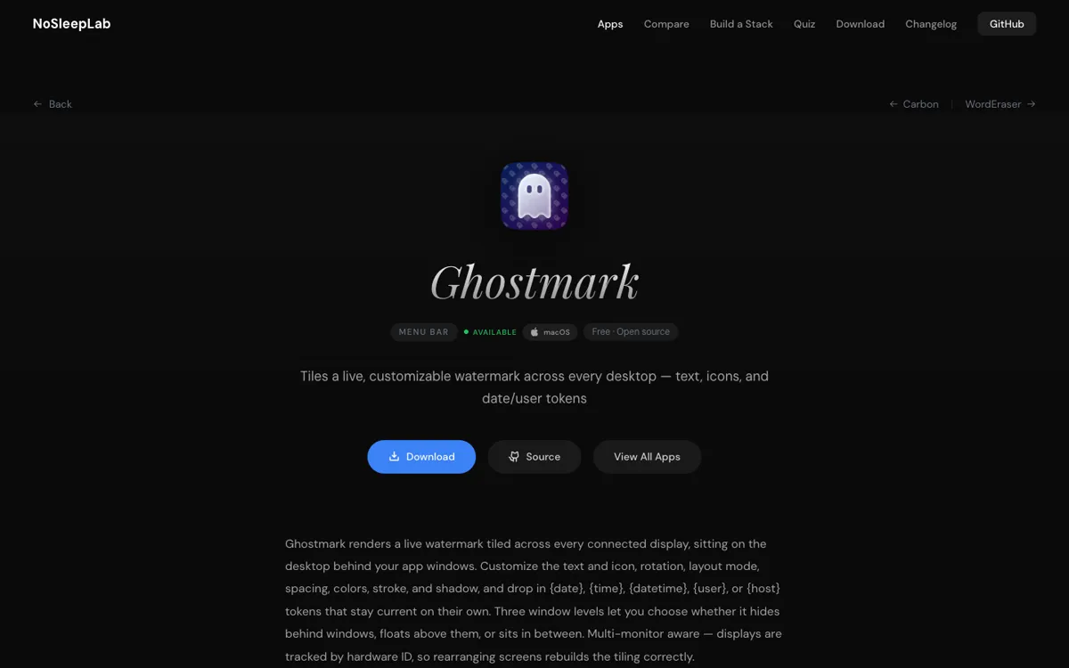 Ghostmark — persistent desktop watermark for macOS