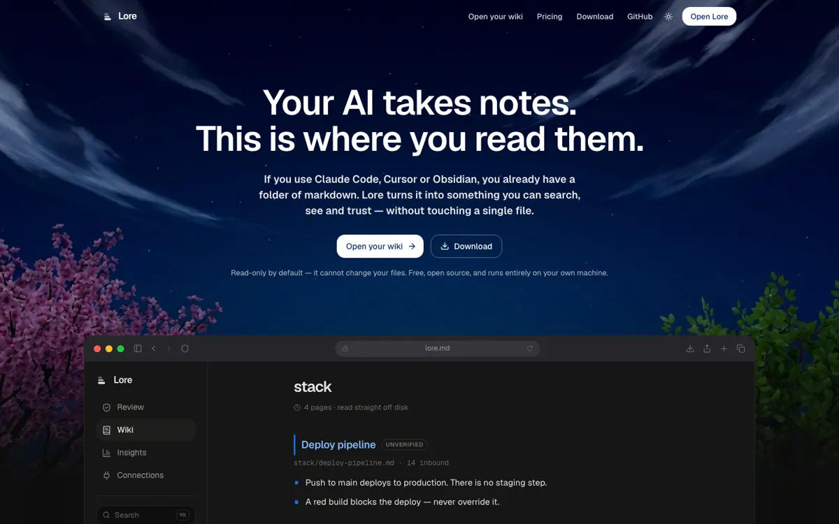 Lore — a wiki for AI coding agents