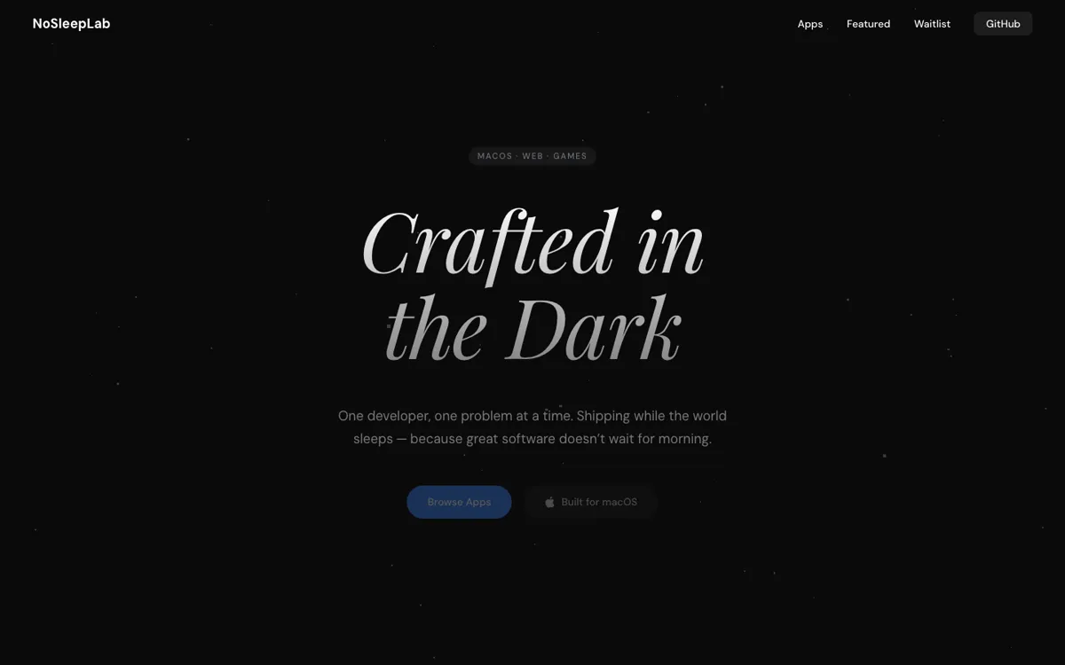 NoSleepLab — app lab homepage