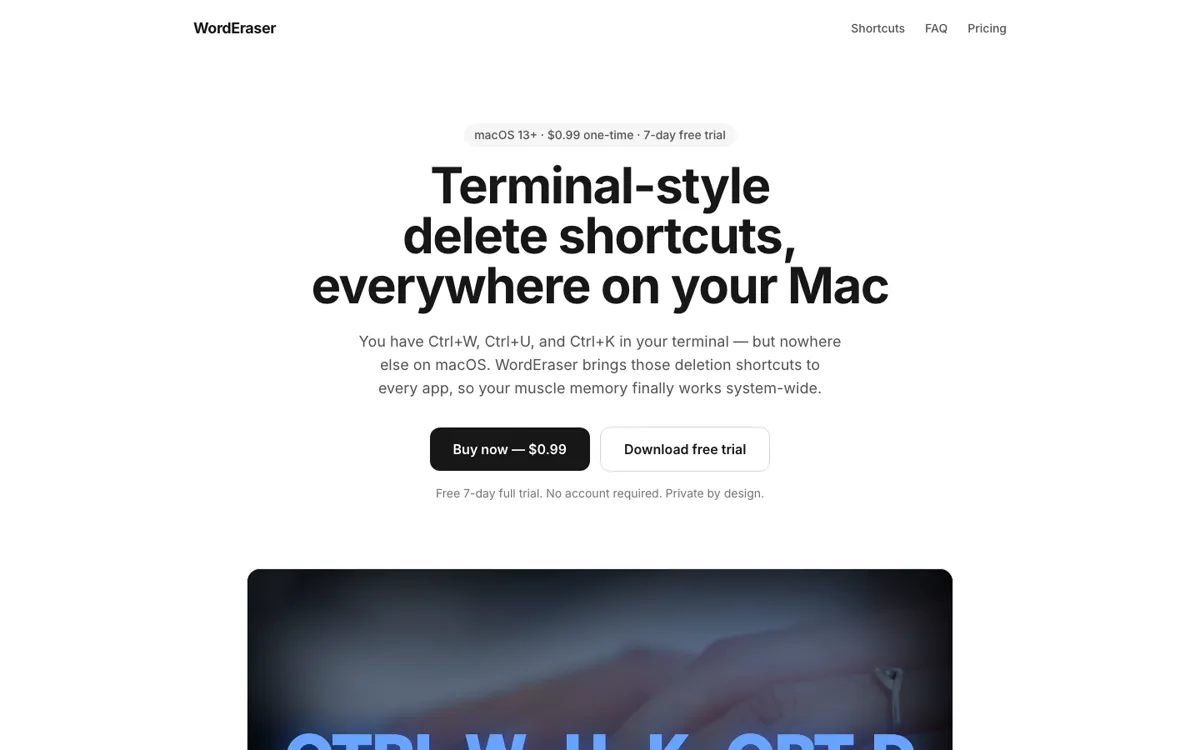 WordEraser — terminal-style delete shortcuts for macOS