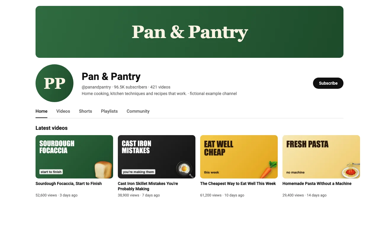 Pan & Pantry channel screenshot (fictional example)