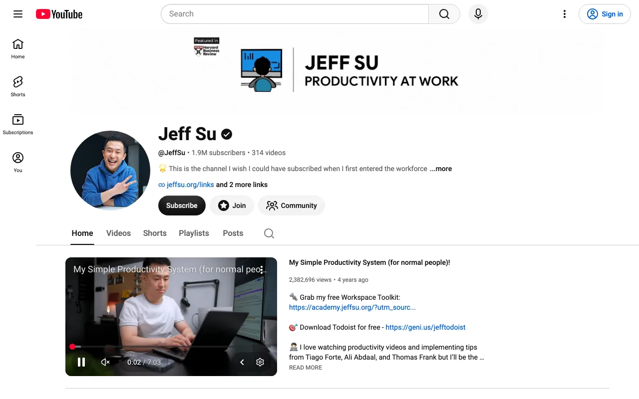 Jeff Su channel screenshot